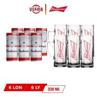 Bia Budweiser Lốc 6 Lon 330ml + 6 Ly Budweiser Thủy Tinh Cao Cấp - QUÀ TẶNG KHÔNG BÁN