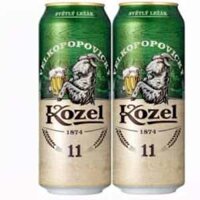 Bia con dê Kozel xanh light lager của Séc 4.6%vol lon 500ml