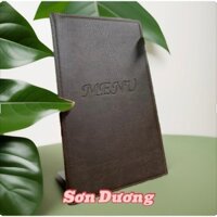 Bìa da menu A4 nhỡ ( ruột15x30cm) ép chìm màu nâu loại 10 lá cho nhà hàng, khách sạn