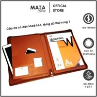 Bìa hồ sơ da CS.01 cao cấp có dây khoá kéo nhựa cỡ A4 màu nâu bò dùng đựng giấy tờ tài liệu MataStore