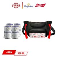 Bia Hoegaarden White Lốc 4 Lon 330ml + Túi Thời Trang Cao Cấp Budweiser - QUÀ TẶNG KHÔNG BÁN