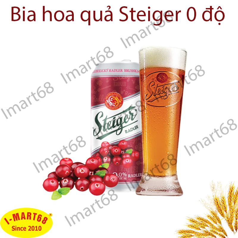 Bia không cồn Steiger Radler Cranberry (việt quất) - Thùng 24 lon x 500ml