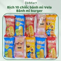 Bịch 10 chiếc bánh mì VELA - bánh Hamburger dâu - bánh Burger chà bông, socola, kem trứng - bánh mì Vela các vị 55g