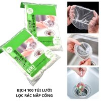Bịch 100 túi lưới lọc rác bồn rửa chén nắp cống có dây chun