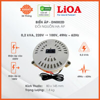 Biến Áp Đổi Nguồn Hạ Áp 1 Pha LiOA mã DN002D. Công Suất 200VA. Điện Áp Vào 220V, Ra 100V. Dây Đồng 100%. Bảo Hành 3 Năm