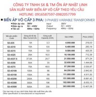 BIEN AP LIOA/ BẢNG GIÁ MÁY BIẾN ÁP VÔ CẤP 3 PHA 380V/2V-430V NEW