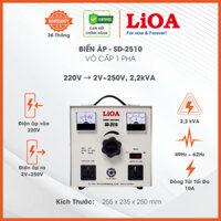 Biến Áp Vô Cấp LiOA SD-2510 10A 2,2kVA 2200VA. Điện Áp Vào 220V, Điên Áp Ra 2V-250V. Dây Đồng 100%. Bảo Hành 36 Tháng.