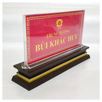 Biển chức danh mica đế gỗ 3 cấp kích thước 12x24cm - mica để bàn đế gỗ, Bảng tên chức danh