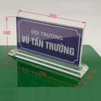 Biển chức danh mica trong suốt kích thước: 10x20cm - Đế dày 2cm.,