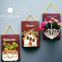 Biển gỗ cắm hoa, giỏ hoa  trang trí treo tường