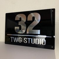 Biển số nhà, phòng, biệt thự, chung cư. Mica đen + Alu trắng gương