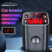 Biến tần ô tô Geepact 200W Công suất đỉnh Đa chức năng Ô tô 12V / 24V sang DC 110V / 220V Biến tần 3 USB 1 QC3.0 Cổng sạc nhanh Bộ chuyển đổi Biến tần Màn hình kỹ thuật số Đèn thuốc lá