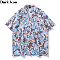 Biểu tượng tối màu Hoa Hawaii Áo sơ mi nam nữ Áo sơ mi đi biển mùa hè Quần áo nhiệt đới
