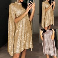 【Big Discounts】Stunning Sequin Dress for Women's Evening Party with Mock Neck and Cloak Sleeves#BBHOOD