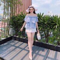 [BIG SALE] [HOT NEW] Set chân váy trắng kèm áo trễ vai 2 tầng bánh bèo siêu xinh