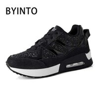 Big Size 35-41 Platform Air Cushion Sequins Leather Chunky Women Sneakers Athletic Fitness Women Running Sport Shoes Trainers Footwear Gym Athletics Walking Tennis Shoes