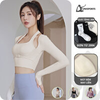 [Big size] Áo croptop tập gym nữ dài tay kiểu ôm body có MÚT ĐỆM, Áo tập yoga pilates nữ co giãn thoáng khí CROP13