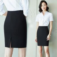 BIG SIZE Chân váy xẻ sau co giãn C010X - Đen,L