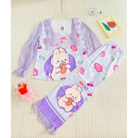 BIG SIZE Đồ bộ Pijama chất Lụa Latin tơ tằm cổ vuông tay phối voan tay dài quần dài
