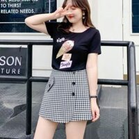 Big  size  quần giả váy  có  cúc  kẻ  caro
