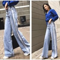[BIG SIZE ]Quần jean baggy suông ống rộng viền cạnh phom rộng to dài, tua lai sọc viền cực đẹp 3290