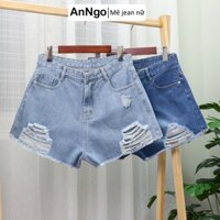 (Big size) Quần short jean nữ xanh lưng cao ống rộng, rách nhẹ cá tính Anngo - AT471