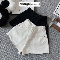 (Big size) Quần short nữ lưng cao ống rộng, không co dãn, ít rách form to Anngo - AT376
