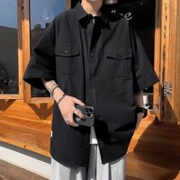Big Size_Áo sơ mi Jacket áo khoác nam trắng đen đơn giản unisex form rộng oversize Hàn Quốc street style