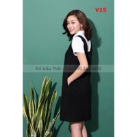 [BIGSALE]Váy bầu thiết kế giả yếm phối sơ mi trắng - V15[FREE SHIP]