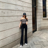 BIGSIZE 39-95KG Quần jean Giấy Skinny Nữ Ống Loe Đen Trơn, Co giãn 4 chiều, cạp cao tôn dáng