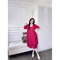 (Bigsize 40-70kg) (Kèm quần) Đầm váy mặc nhà cổ vuông tiểu thư LỤA LATIN nút bọc