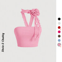 [Bigsize 45-70kg / Order] Áo croptop dây tua rua vòng cổ xoắn hoa hồng độc đáo nhiều màu thanh lịch quyến rũ