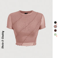 [Bigsize 45-75kg / Order] Áo thun cổ tròn tay ngắn vải voan hai lớp gân chéo nổi cách điệu cá tính thanh lịch