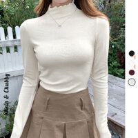 [Bigsize 45-75kg / Order] Áo thun cổ lọ viền Ruffle tay áo dài viền bèo form dài mùa thu thanh lịch minimal tối giản