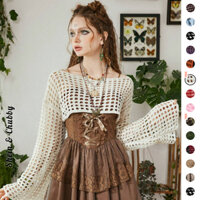 [Bigsize 45-85kg / Order] Áo lưới dệt len dày dặn hở vai tay loe cổ điển phong cách fairytale