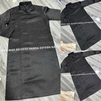 [BIGSIZE 5XL, HOẢ TỐC 4H] ÁO DÀI NAM LỤA TAFTA VÂN GỖ DÀY DẶN MÀU ĐEN KHÔNG KÈM QUẦN MẶC BÊ BƯNG QUẢ, ĐI TIỆC, CƯỚI HỎI