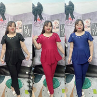 (Bigsize 60kg-90kg) Sét bộ dài áo cổ bèo đính hạt tay cánh tiên - vải thun xốp Nhật co giãn thoải mái