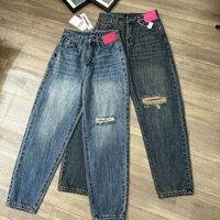 (BIGSIZE 80KG) Quần Jean Baggy Nữ Rách Gối Mặc Đỏ 2 Màu 95CM