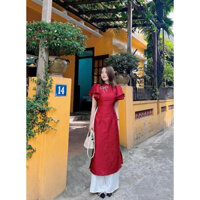 (BIGSIZE) ÁO DÀI GẤM HOA MAI KÈM NƠ HÓT TREND