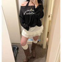 BIGSIZE| Áo thun giấy trễ vai oversize form rộng che bắp tay tốt (60-100kg) SKY CHỮ