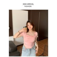 [Bigsize] Áo thun nữ cổ vuông vạt bầu - Áo thun Chubby