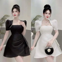 BIGSIZE D119 Đầm dự tiệc tiểu thư tay phồng thiết kế nhấn eo đính dây đá sang chảnh 50-90kg