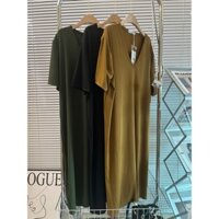 (Bigsize) Đầm thun gân dáng suông cổ tim (60-90kg)