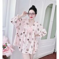 BIGSIZE HIẾU HIẾU (55-95KG) - Set bộ nữ tay dài babydoll in hình hoạt hình dễ thương