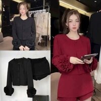 BIGSIZE HIẾU HIẾU (55-95KG) - Set thời trang nữ Áo nút bọc tay dài phối hoa + Chân váy dáng ngắn S464