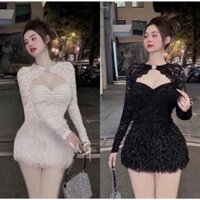 BIGSIZE HIẾU HIẾU (55-95KG) - Set thời trang nữ Áo ren tay dài khoét + Chân váy tua rua cực slay S484