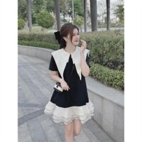 BIGSIZE NÀNG BÉO ĐẦM BABYDOLL CỔ BÈO NHỌN PHỐI VOAN TẦNG DỄ THƯƠNG 55-95KG