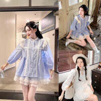 BIGSIZE NÀNG BÉO  Set babydoll tay dài phối ren tỷ tỷ dễ thương kèm chân váy ren 55-95kg
