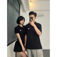 (Bigsize - nữ max 73kg nam max 100kg) Áo váy cặp đôi đen tim polo hot - FOREVER COUPLE