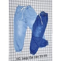 [Bigsize] Quần Baggy Jean Nữ Mẫu Cào Xước Tua Lai Lưng Thun